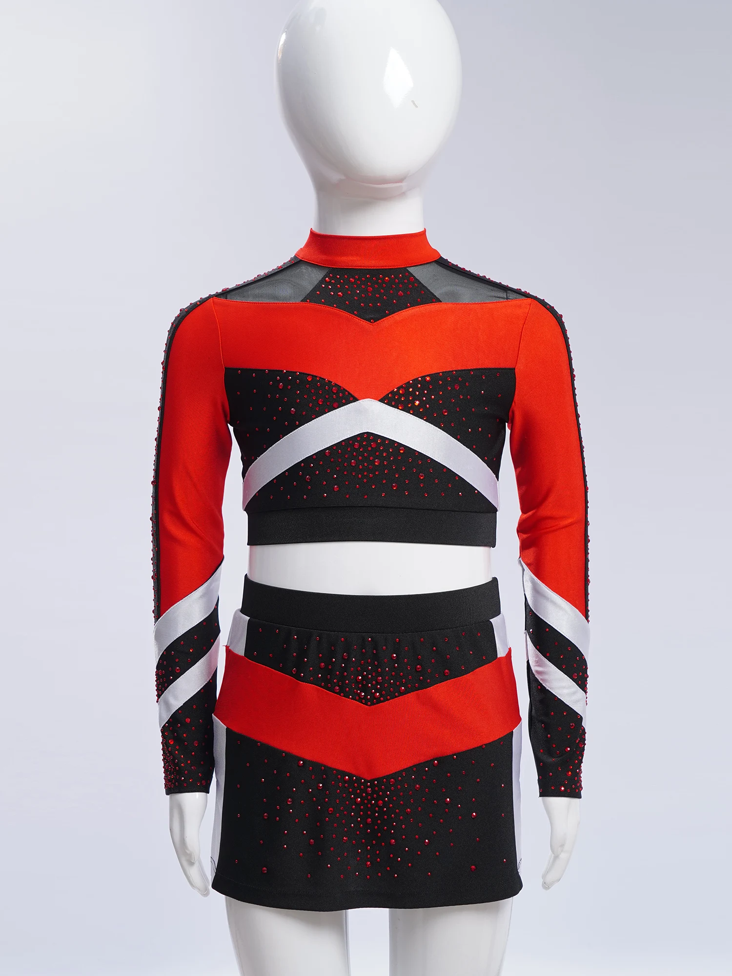 Children Cheer Dance Outfits Schoolgirls Cheerleader Costumes Cheerleading Suits Kids Cheering Team Uniforms with Flower Balls