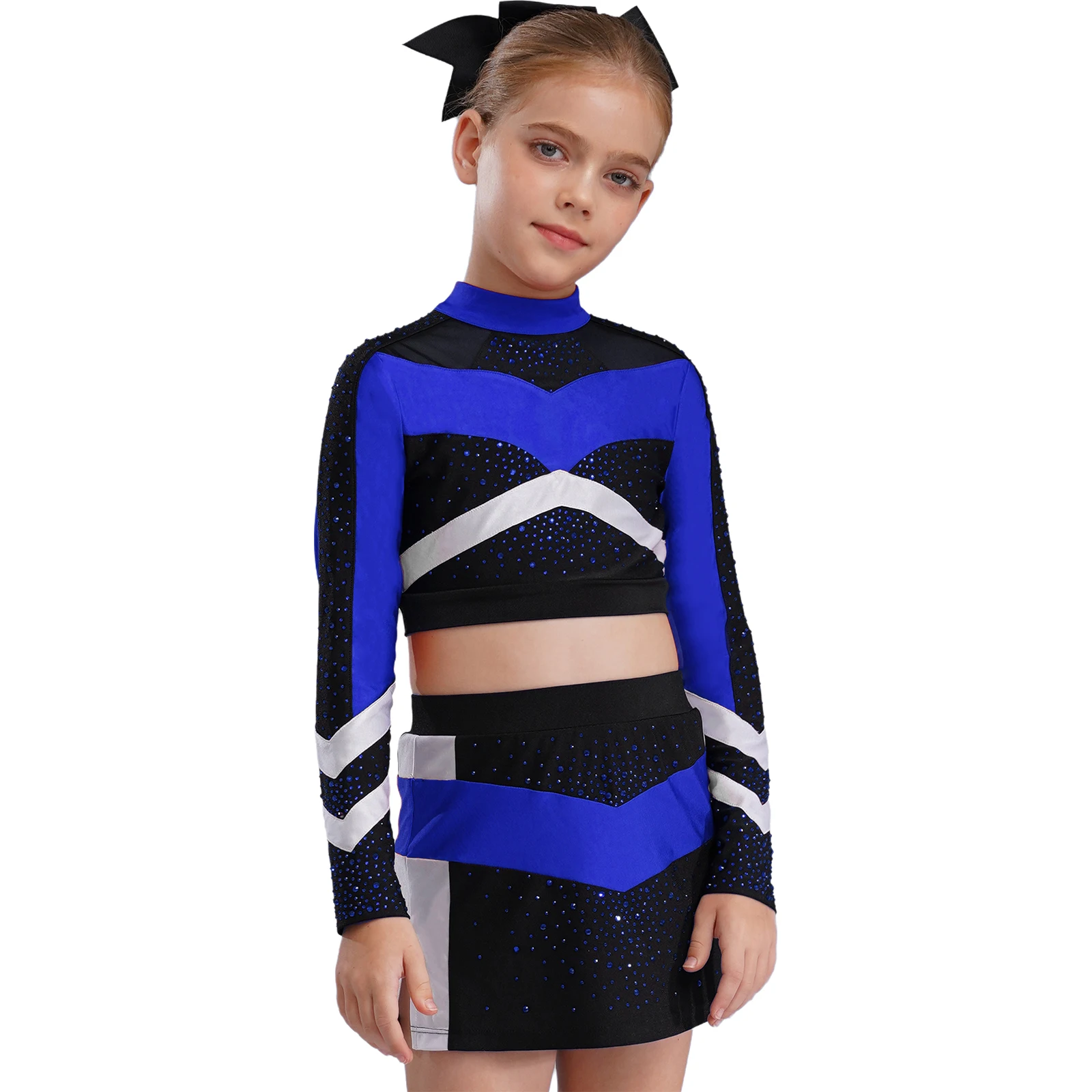 Children Cheer Dance Outfits Schoolgirls Cheerleader Costumes Cheerleading Suits Kids Cheering Team Uniforms with Flower Balls