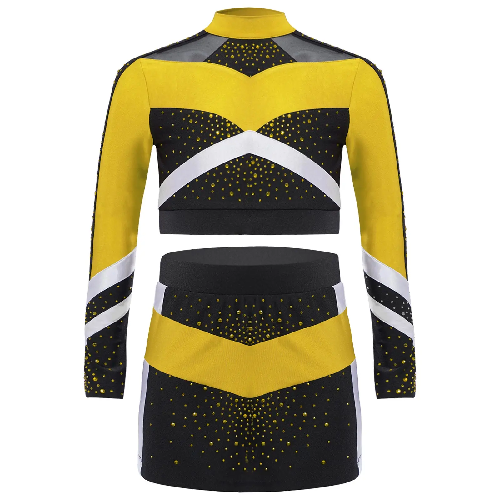 Children Cheer Dance Outfits Schoolgirls Cheerleader Costumes Cheerleading Suits Kids Cheering Team Uniforms with Flower Balls