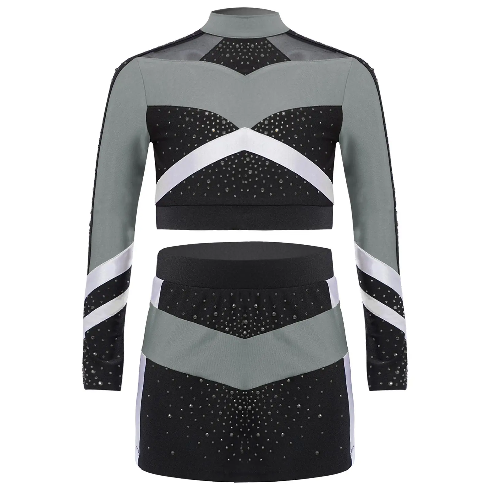 Children Cheer Dance Outfits Schoolgirls Cheerleader Costumes Cheerleading Suits Kids Cheering Team Uniforms with Flower Balls