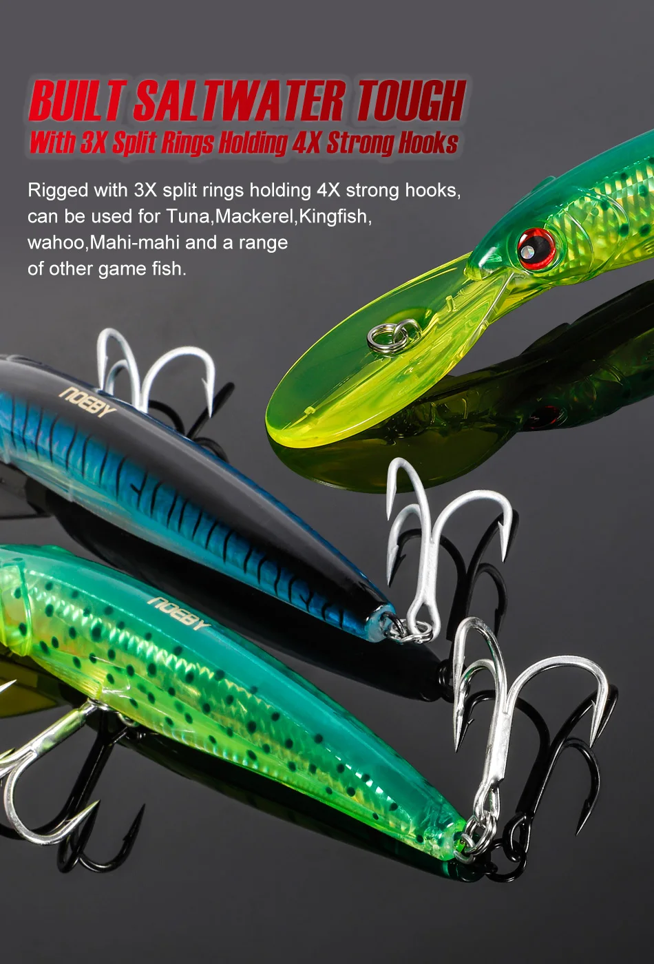NOEBY NBL9046 3PCS Set Trolling Minnow Lure 120mm 140mm 160mm Deep Diving Hard Bait Tuna GT Big Game Saltwater