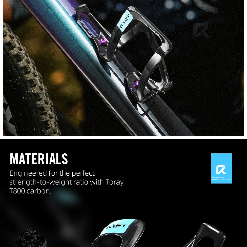 RYET Full Carbon Bike Bottle Cage 25g Ultra Light Side-Loading Design with Rainbow Screw for Road MTB Cycling