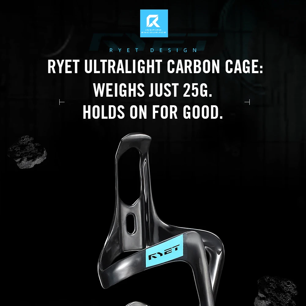 RYET Full Carbon Bike Bottle Cage 25g Ultra Light Side-Loading Design with Rainbow Screw for Road MTB Cycling