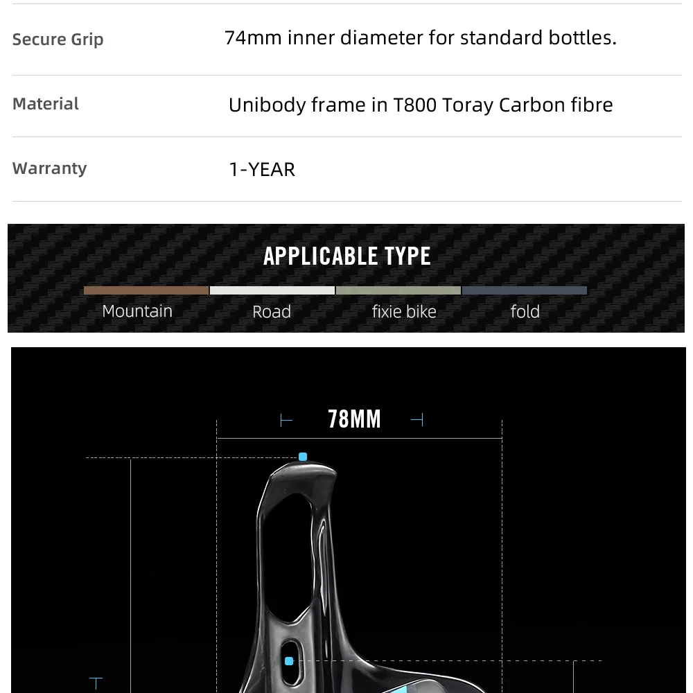RYET Full Carbon Bike Bottle Cage 25g Ultra Light Side-Loading Design with Rainbow Screw for Road MTB Cycling