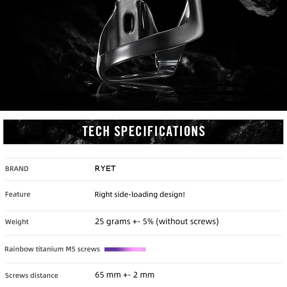 RYET Full Carbon Bike Bottle Cage 25g Ultra Light Side-Loading Design with Rainbow Screw for Road MTB Cycling