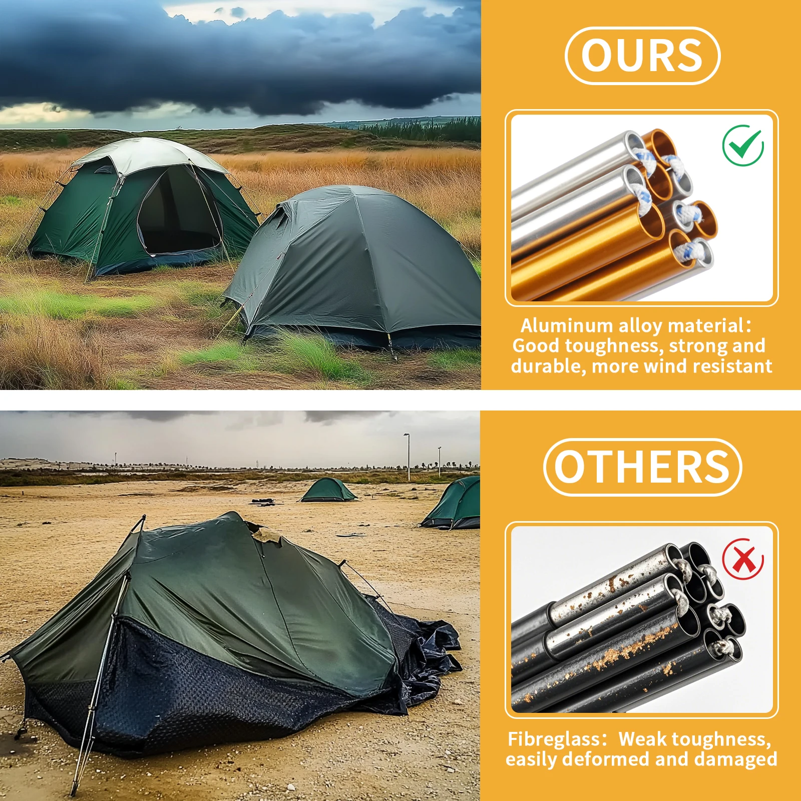 2pcs/pair Camping Tent Poles Aluminum Replacement Fittings 3.6m 4.3m Support Poles Outdoor Tent Rods Camping Repair Accessories