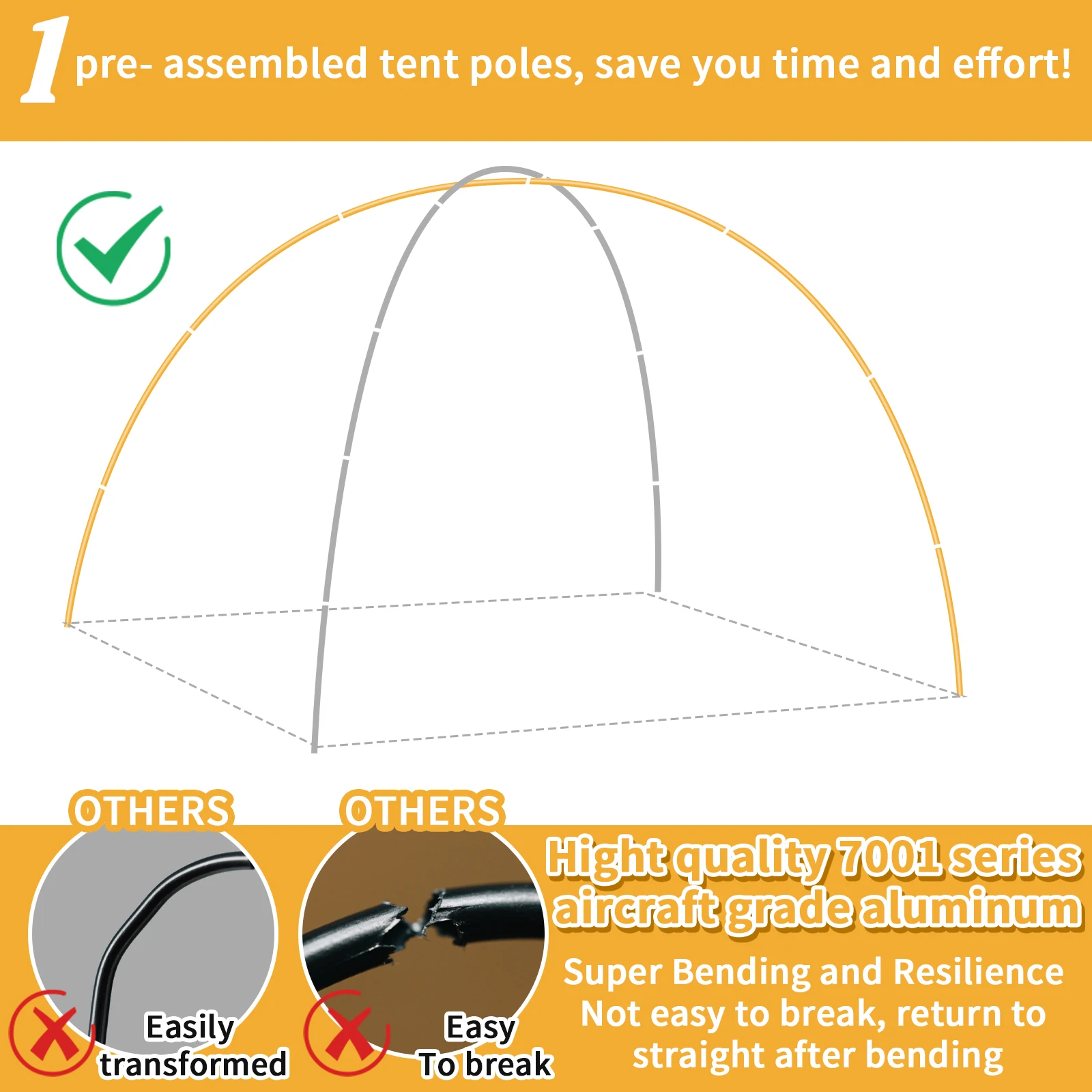2pcs/pair Camping Tent Poles Aluminum Replacement Fittings 3.6m 4.3m Support Poles Outdoor Tent Rods Camping Repair Accessories