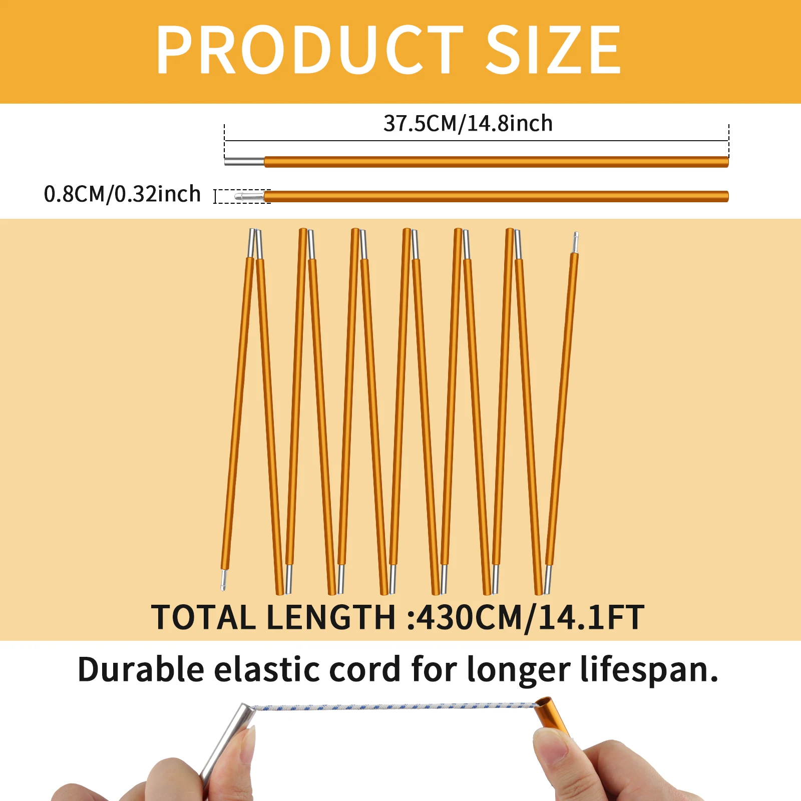 2pcs/pair Camping Tent Poles Aluminum Replacement Fittings 3.6m 4.3m Support Poles Outdoor Tent Rods Camping Repair Accessories