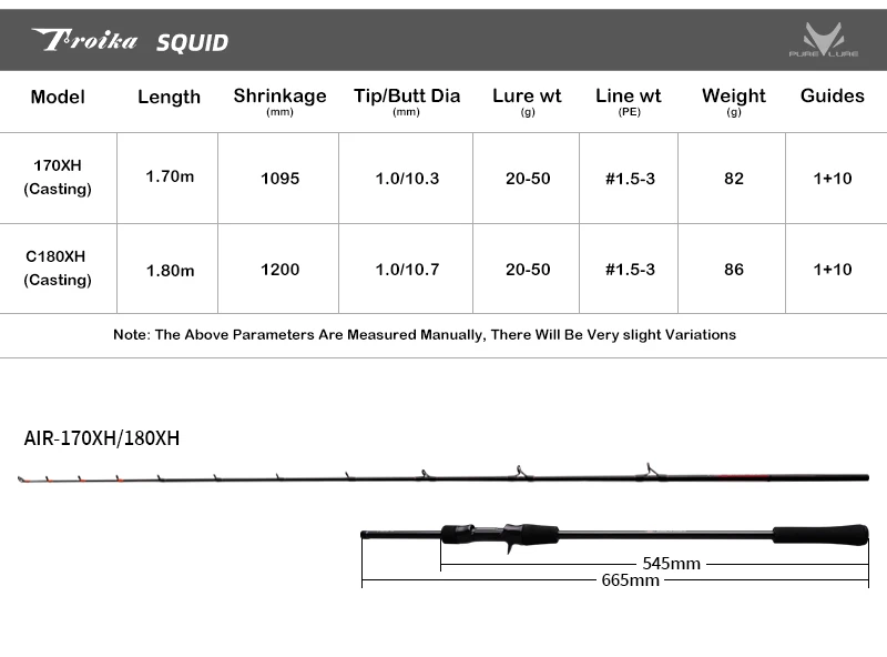 PURELURE Tripod AIR IIDAKO Squid Fishing Rod 150m/160m M/MH Titanium Tip Casting Rod for Boat Fishing Webfooted Design