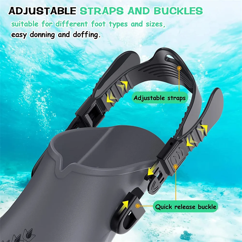 Adjustable Snorkel Fins for Adults and Teens Soft Silicone Diving Fins Comfortable Breathable Swim Fins for Snorkeling Diving