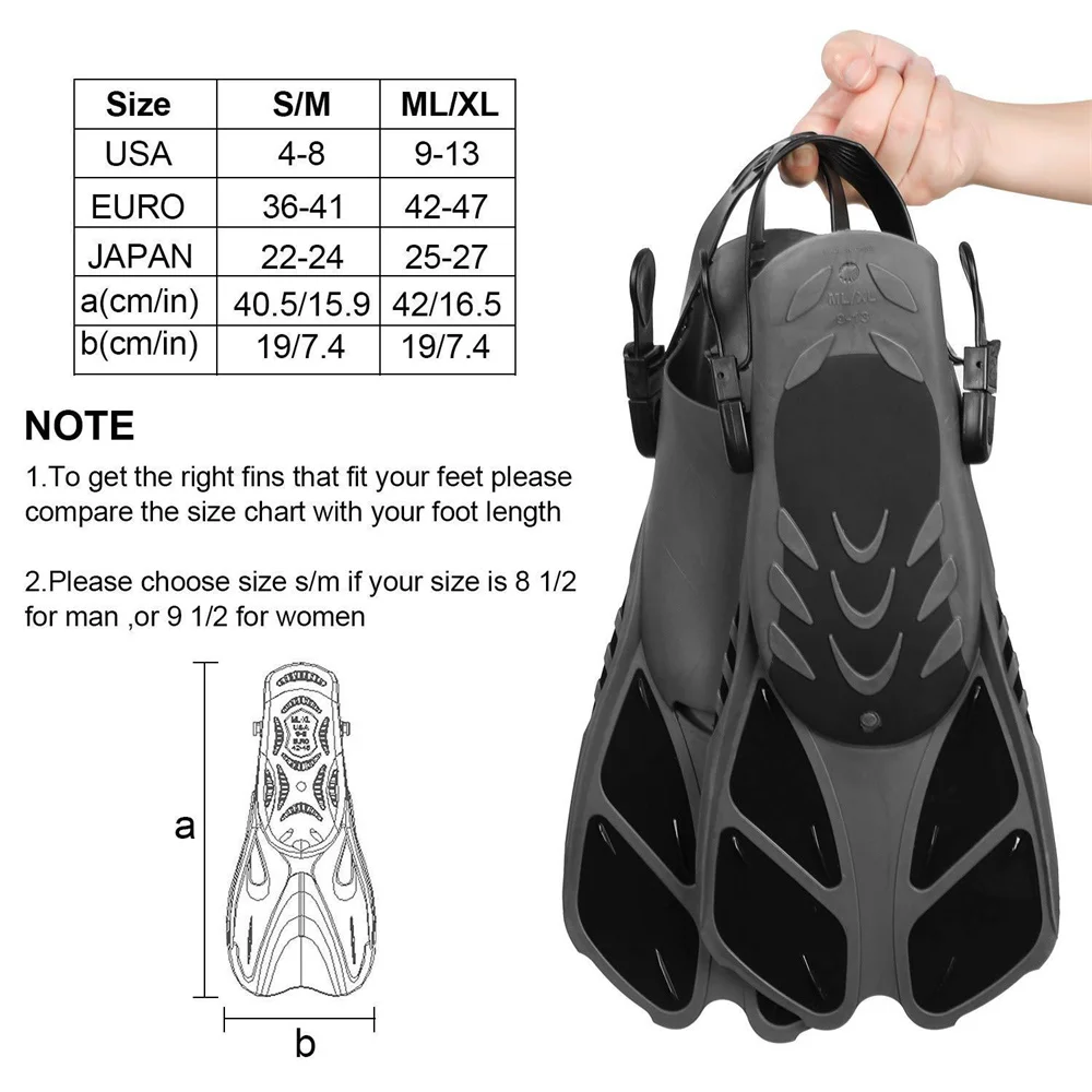 Adjustable Snorkel Fins for Adults and Teens Soft Silicone Diving Fins Comfortable Breathable Swim Fins for Snorkeling Diving