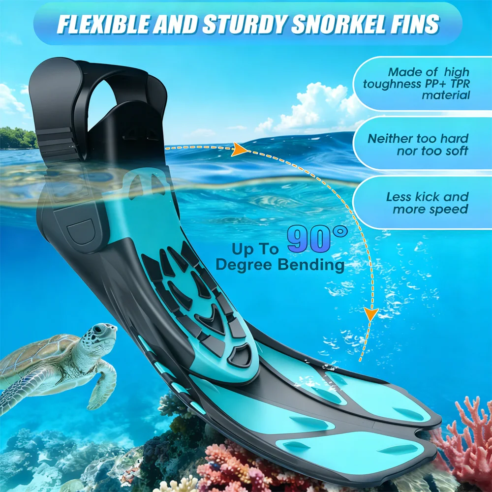 Adjustable Snorkel Fins for Adults and Teens Soft Silicone Diving Fins Comfortable Breathable Swim Fins for Snorkeling Diving