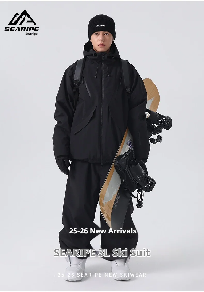 2026 Searipe New Women's Snowboard Skiing Suit with Cotton Insulation, Men's Loose Winter Waterproof 3L Professional Skiing Suit