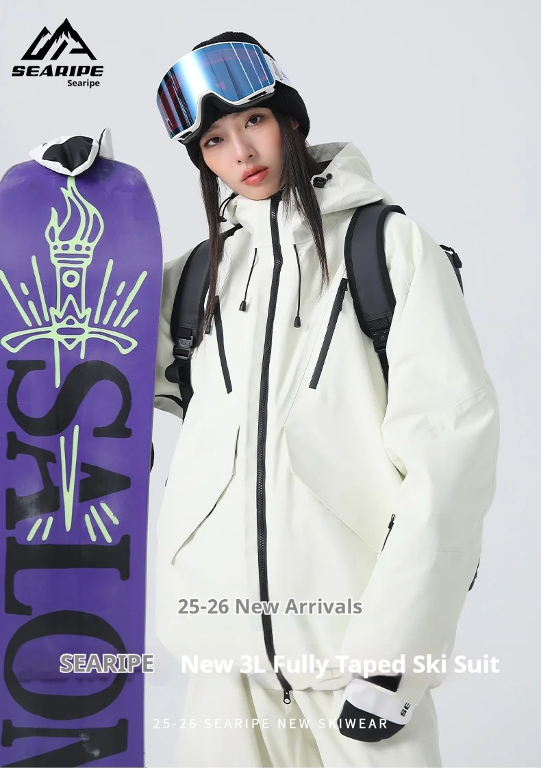 2026 Searipe New Women's Snowboard Skiing Suit with Cotton Insulation, Men's Loose Winter Waterproof 3L Professional Skiing Suit
