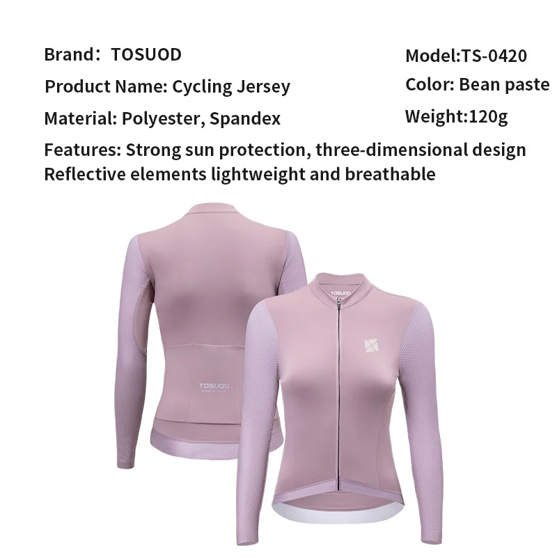 TOSUOD Women's Cycling Long Sleeve Shirt Stylish Quick-Dry Breathable Sport Top with Sun Protection Back Pocket for Bicycle