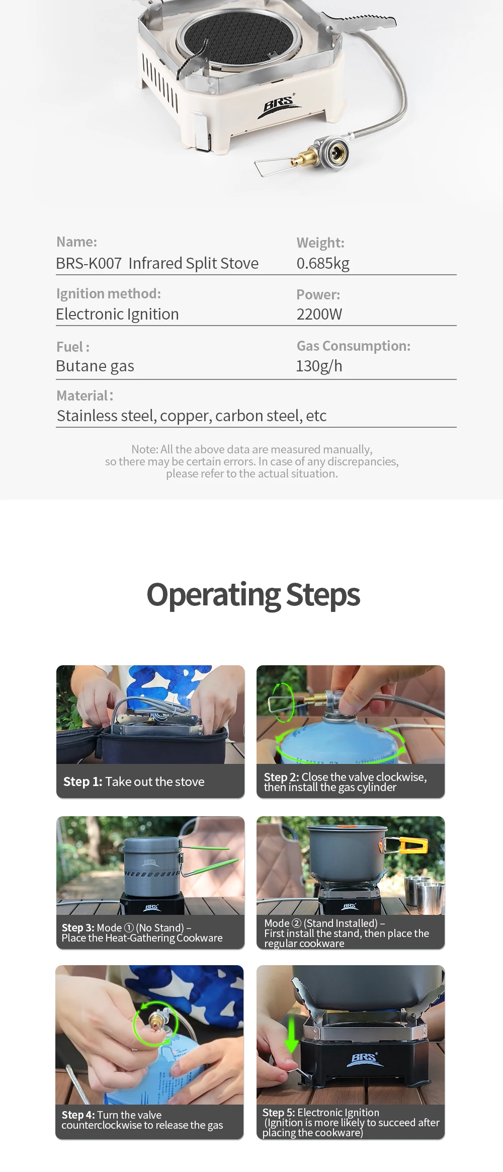 BRS-K007 Camping Gas Stove 3600W High-power Infrared Card Stove Portable Lightweight Split Type Gas Burner Outdoor Picnic Hiking