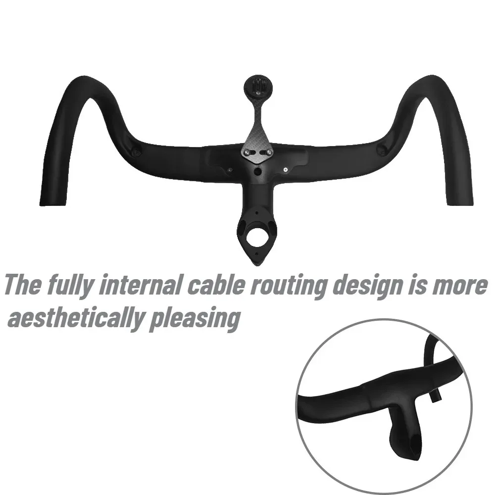 F14 Series Road Bike Handlebar, T800 Carbon Fiber Integrated Drop Bar, Built-in Garmin Wahoo Mount, Internal Routing Ultralight
