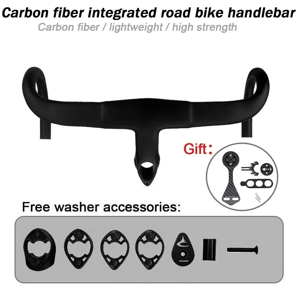 F14 Series Road Bike Handlebar, T800 Carbon Fiber Integrated Drop Bar, Built-in Garmin Wahoo Mount, Internal Routing Ultralight