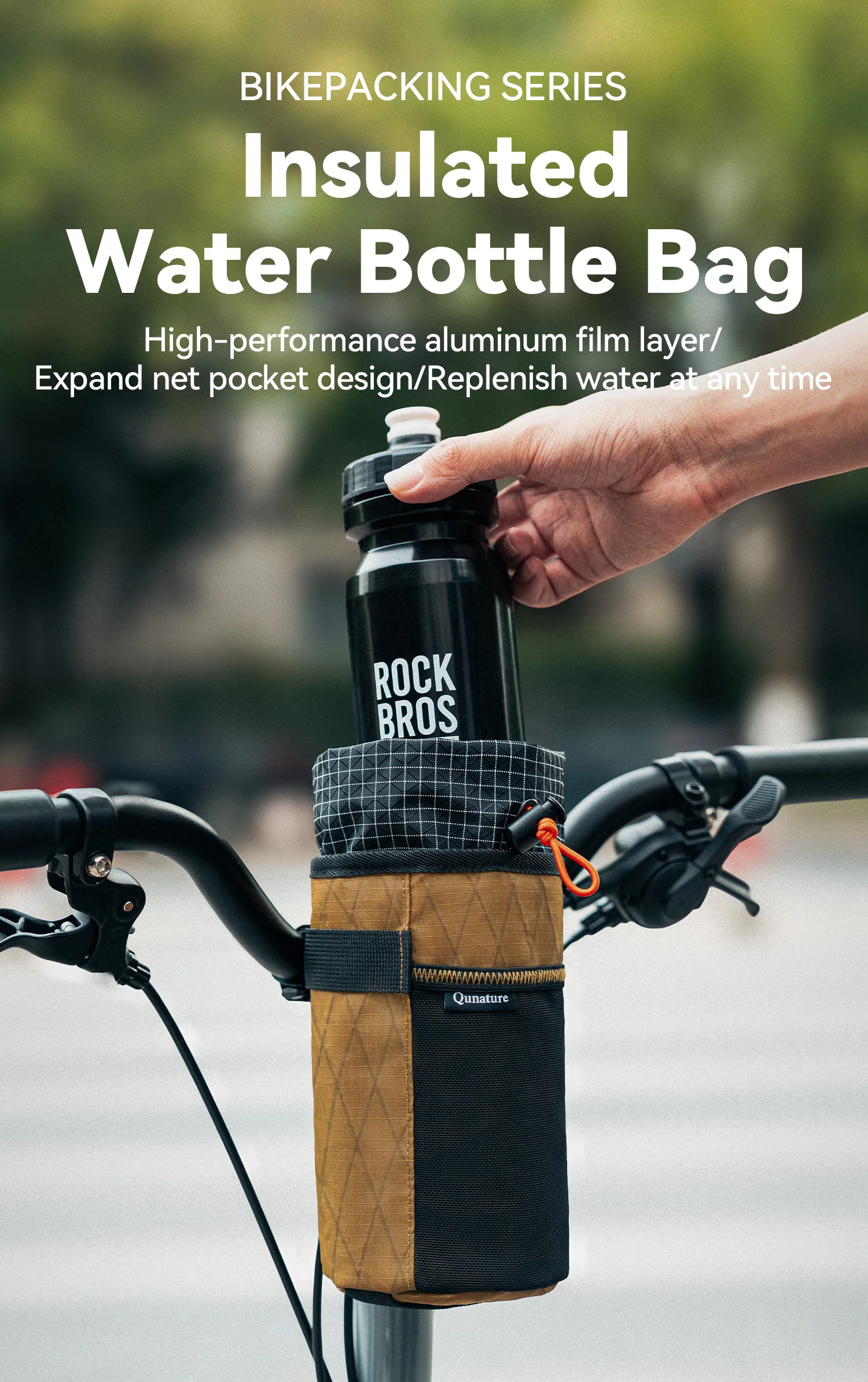 Qunature 2Pcs Bicycle Handlebar Water Bottle Bag MTB RB Front Beam Bag Insulated Cooler Folding Bike Handlebar Bag Crossbody Bag