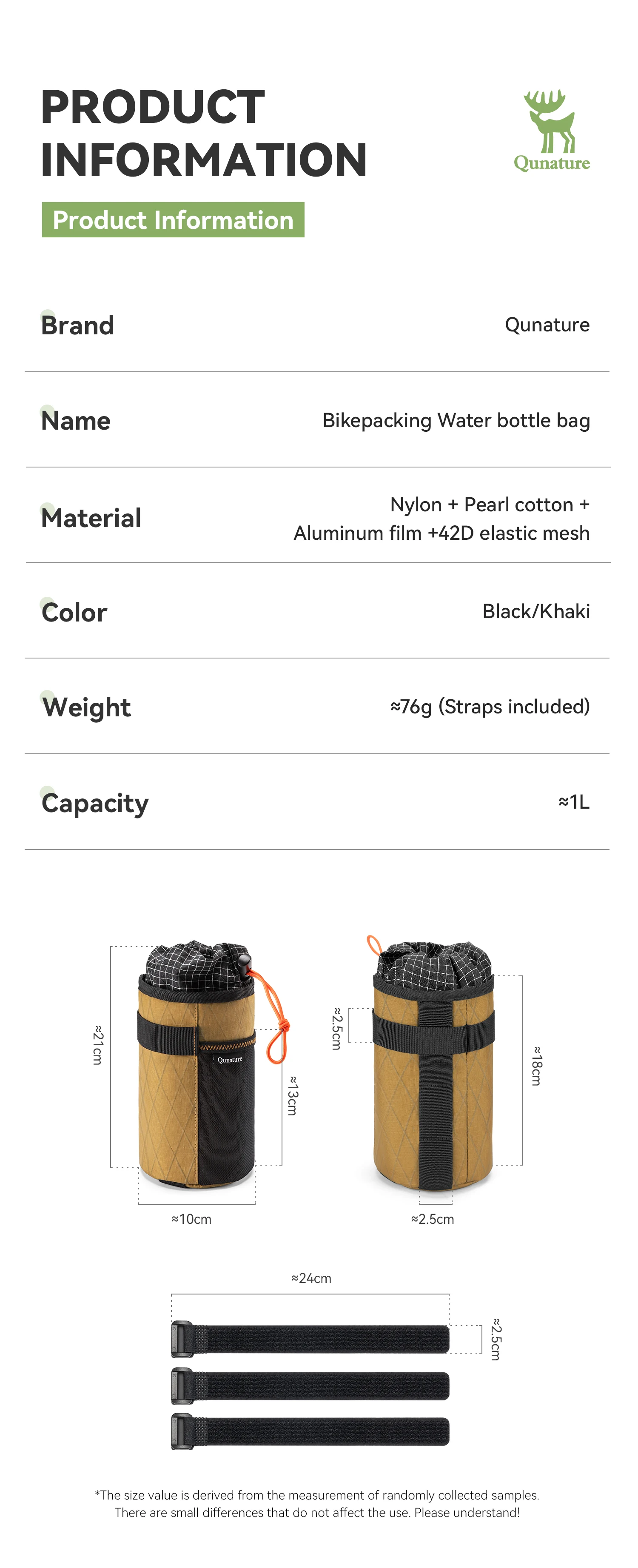 Qunature 2Pcs Bicycle Handlebar Water Bottle Bag MTB RB Front Beam Bag Insulated Cooler Folding Bike Handlebar Bag Crossbody Bag