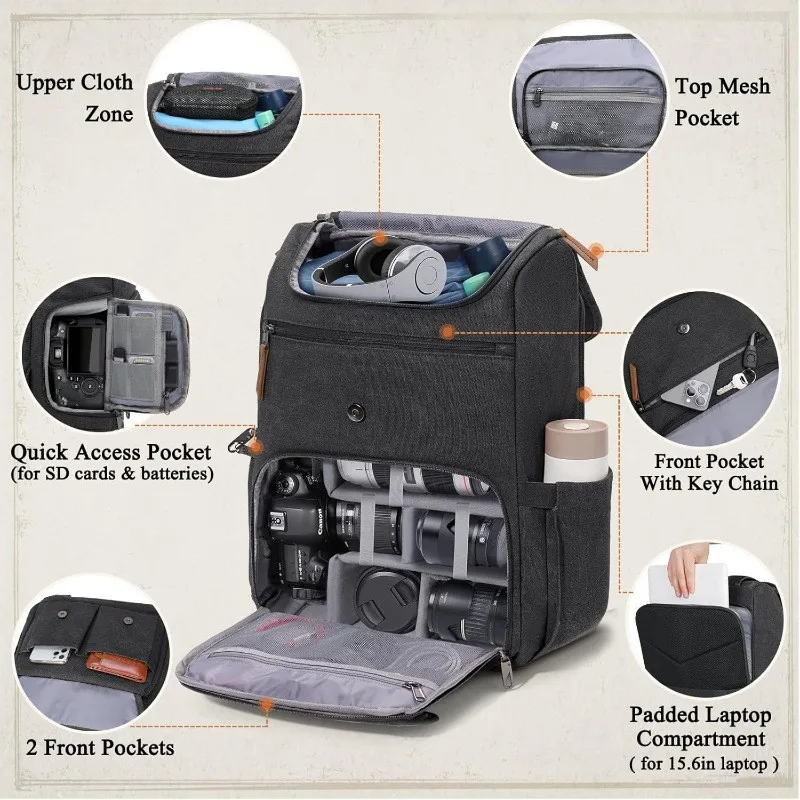 Multifunctional Dslr Camera Backpack Dual-Shoulder Photography Bag for Laptop Drone Bag with Tripod Rain Cover Access Pocket
