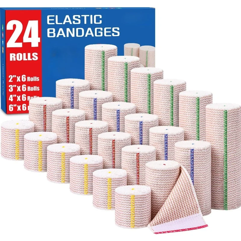24 Rolls Self-Closure Elastic Bandage Wrap with Touch Closure, Latex-Free Compression Wrap for Legs Ankle Knee Wrist Arm Tummy