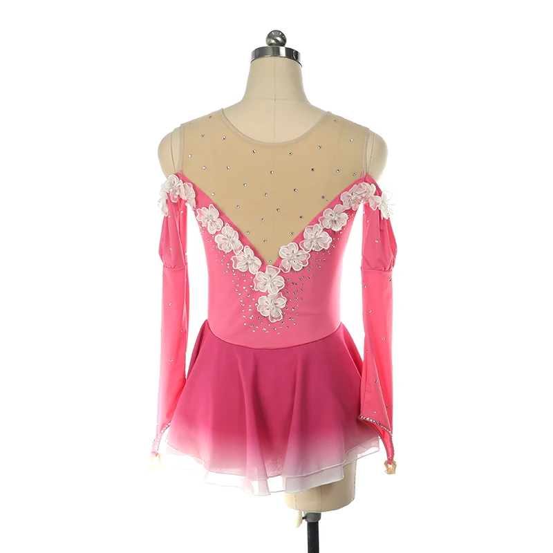 Figure Skating Competition Training Dress Customized Girls' Light Blue Long Sleeve Artistic Gymnastics Performance White Flowers