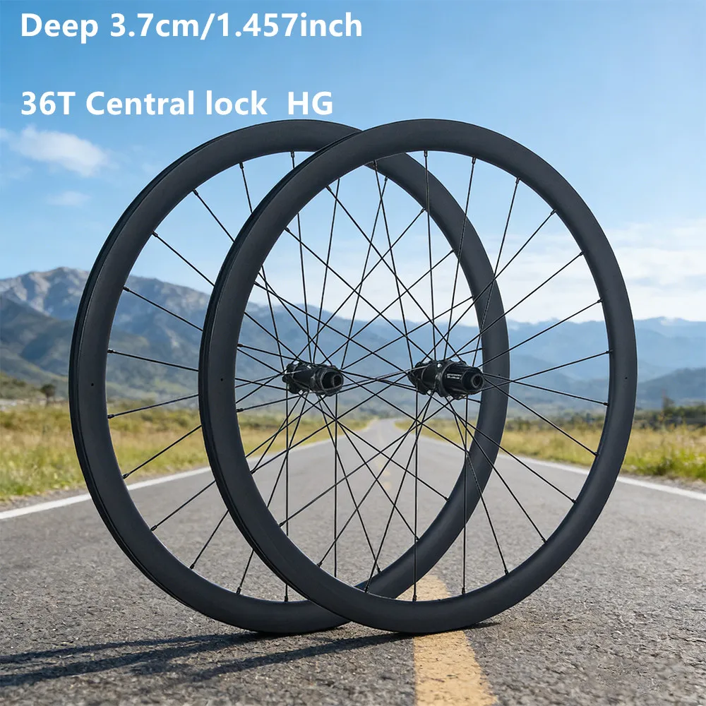 700C Road Bicycle Carbon Fiber Wheelset 24 Hole 36T Ratchet HG/XDR Hub Center-Lock Disc Brake Winter Cycling Part No Logo