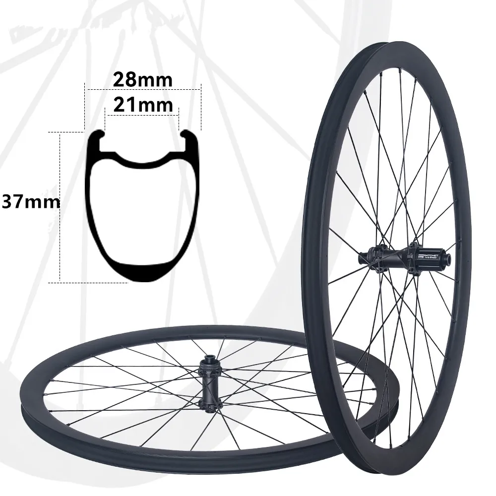 700C Road Bicycle Carbon Fiber Wheelset 24 Hole 36T Ratchet HG/XDR Hub Center-Lock Disc Brake Winter Cycling Part No Logo