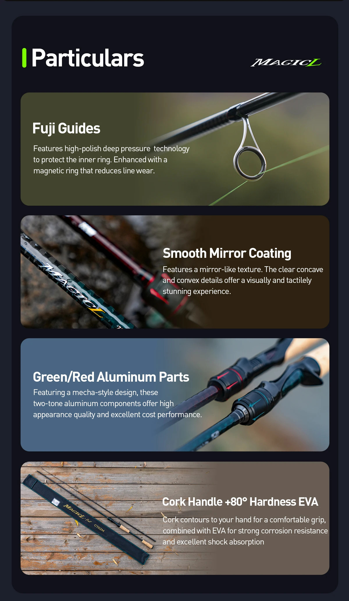 【From Poland】HANDING 1.98-2.44m Fishing Rod Magic L Fishing Rods MF/F Action 1.5-40g Lure Weight Rods for All-round Fishing for Trout Fishing Bass Fishing and Pike Fishing A Variety Lure Weghts EVA Fishing Handle and Cork Handle