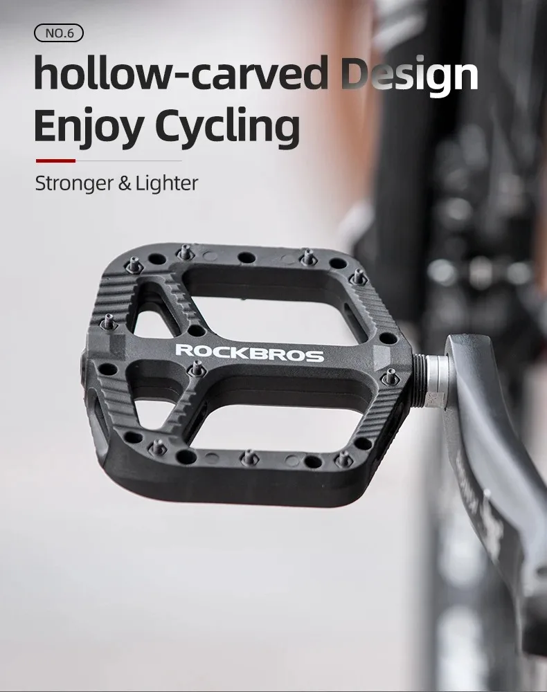 ROCKBROS Cycling MTB Bike Bicycle Pedals Ultralight Seal Bearings Nylon Molybdenum Pedals Durable Widen Area Bike Bicycle Part