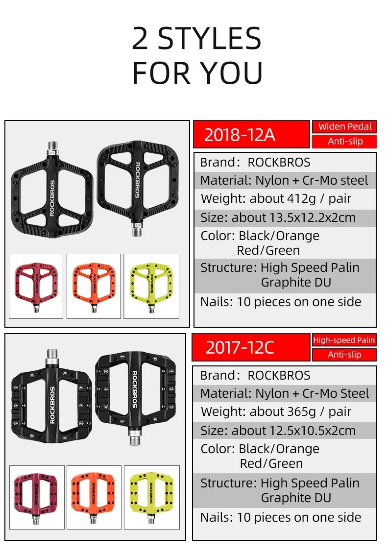 ROCKBROS Cycling MTB Bike Bicycle Pedals Ultralight Seal Bearings Nylon Molybdenum Pedals Durable Widen Area Bike Bicycle Part