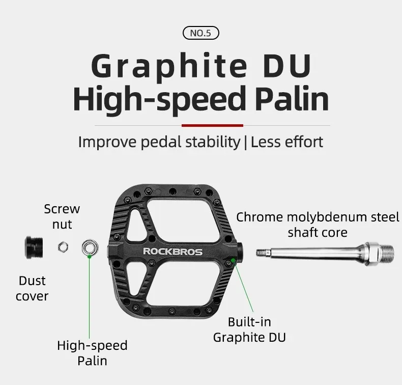 ROCKBROS Cycling MTB Bike Bicycle Pedals Ultralight Seal Bearings Nylon Molybdenum Pedals Durable Widen Area Bike Bicycle Part