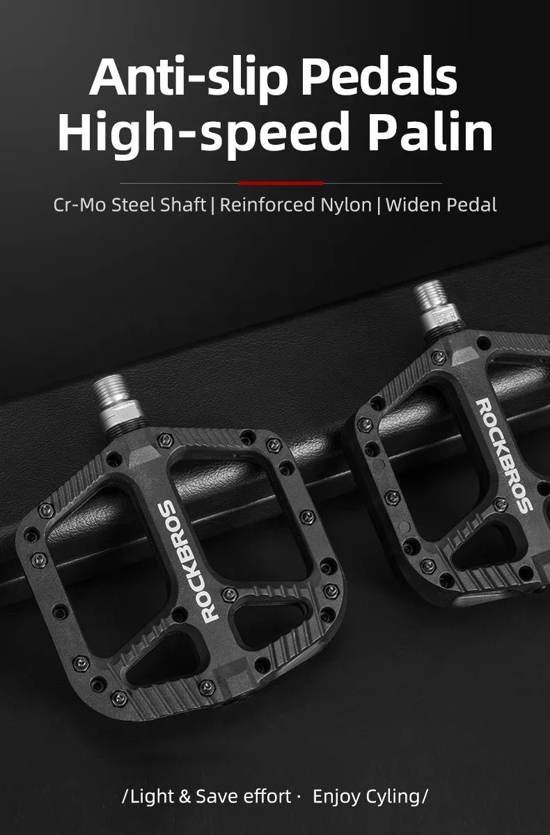 ROCKBROS Cycling MTB Bike Bicycle Pedals Ultralight Seal Bearings Nylon Molybdenum Pedals Durable Widen Area Bike Bicycle Part