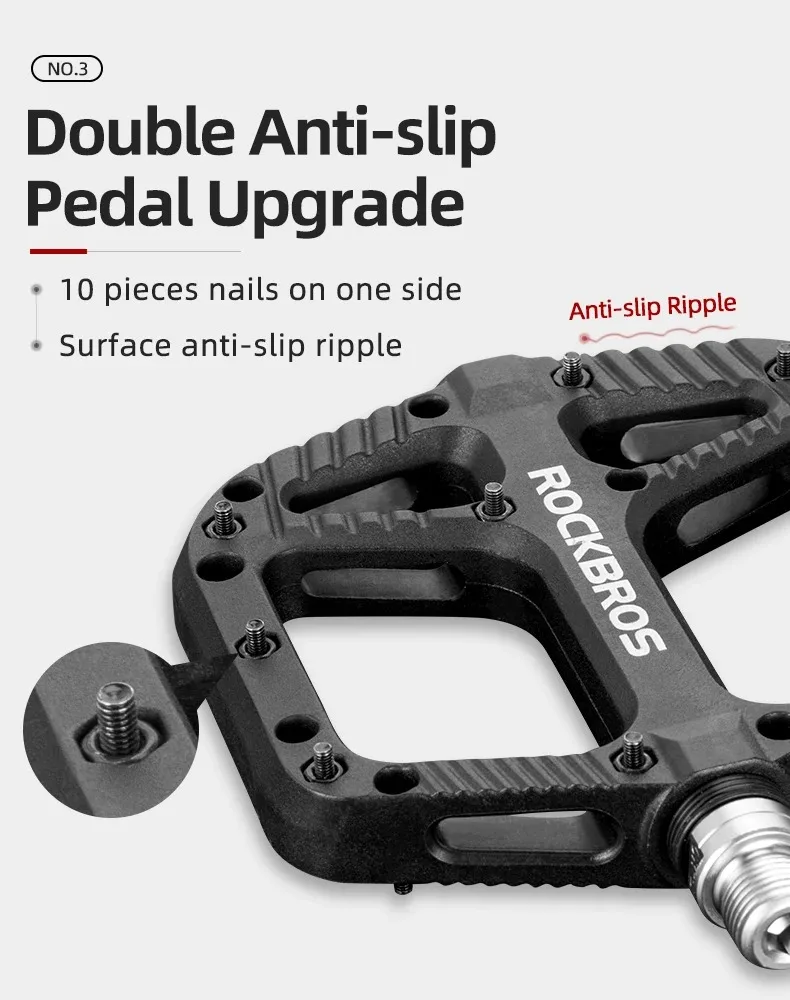 ROCKBROS Cycling MTB Bike Bicycle Pedals Ultralight Seal Bearings Nylon Molybdenum Pedals Durable Widen Area Bike Bicycle Part