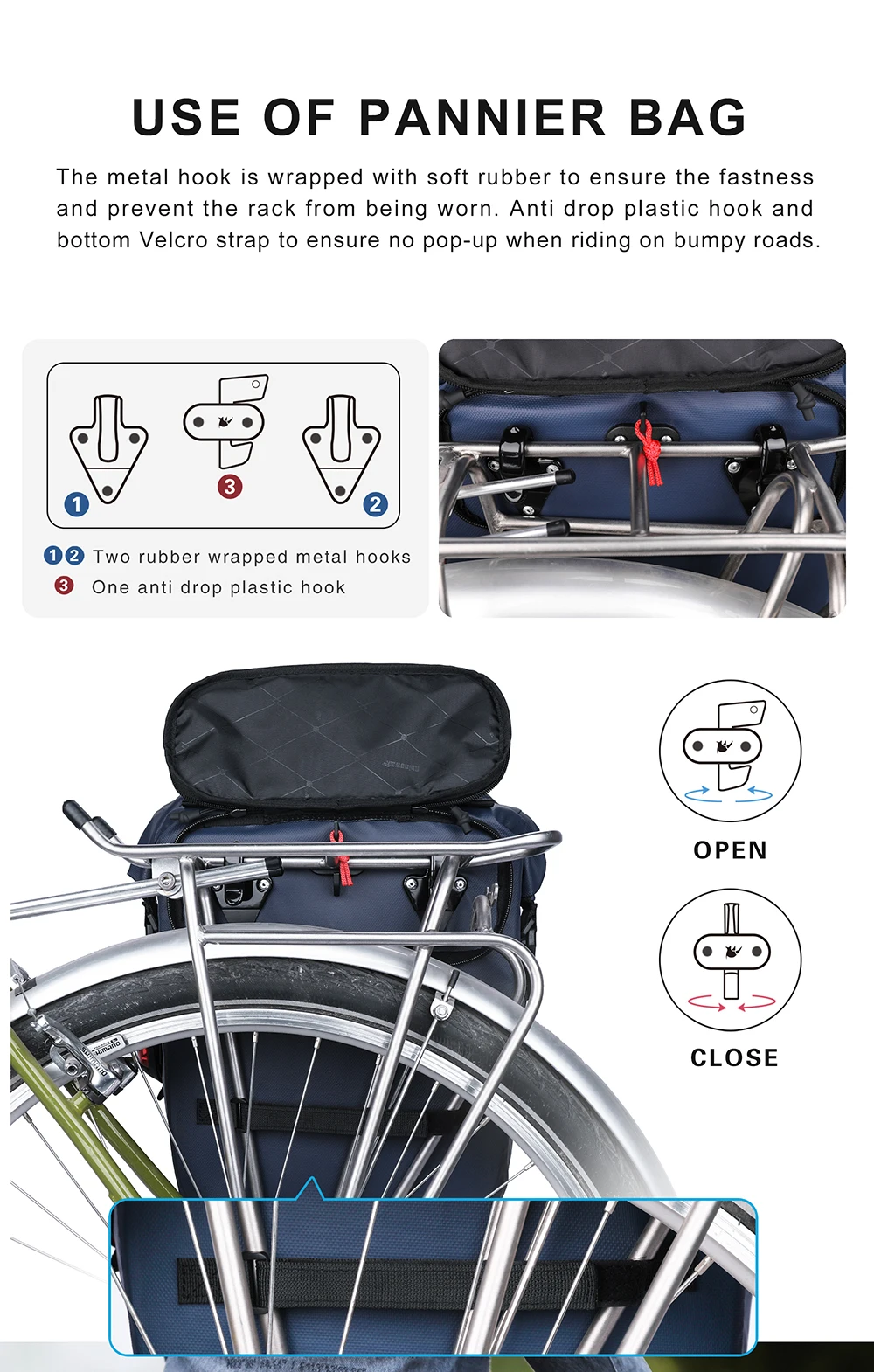 Rhinowalk Bicycle Bag&Pannier 100% Fully Waterproof 27L Big Bike Bag Capacity Multifunctional Rear Rack Pannier Bag Cycling Bags