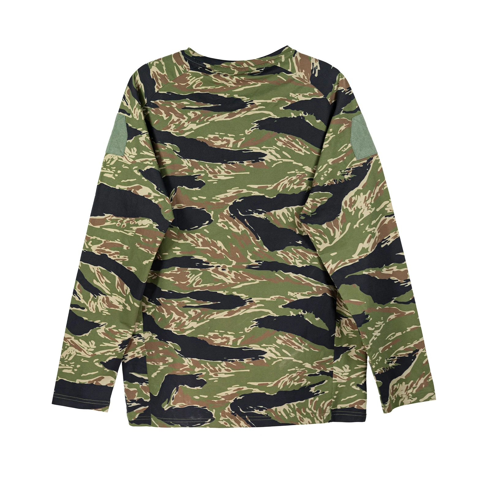 Tiger Stripe Camo Long Sleeve Tactical Shirt UPF50+ Sun Protection High Elastic Morale Patch Hiking Hunting