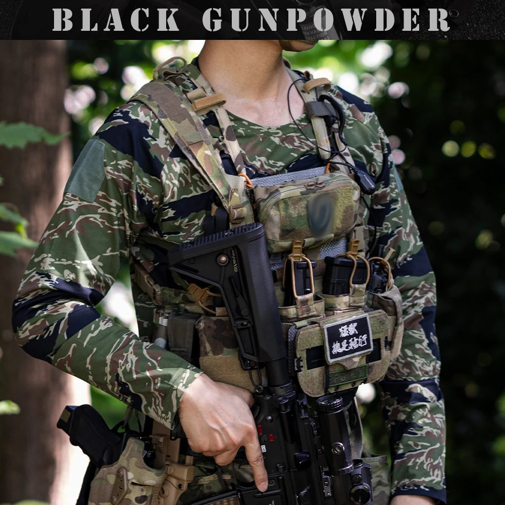 Tiger Stripe Camo Long Sleeve Tactical Shirt UPF50+ Sun Protection High Elastic Morale Patch Hiking Hunting