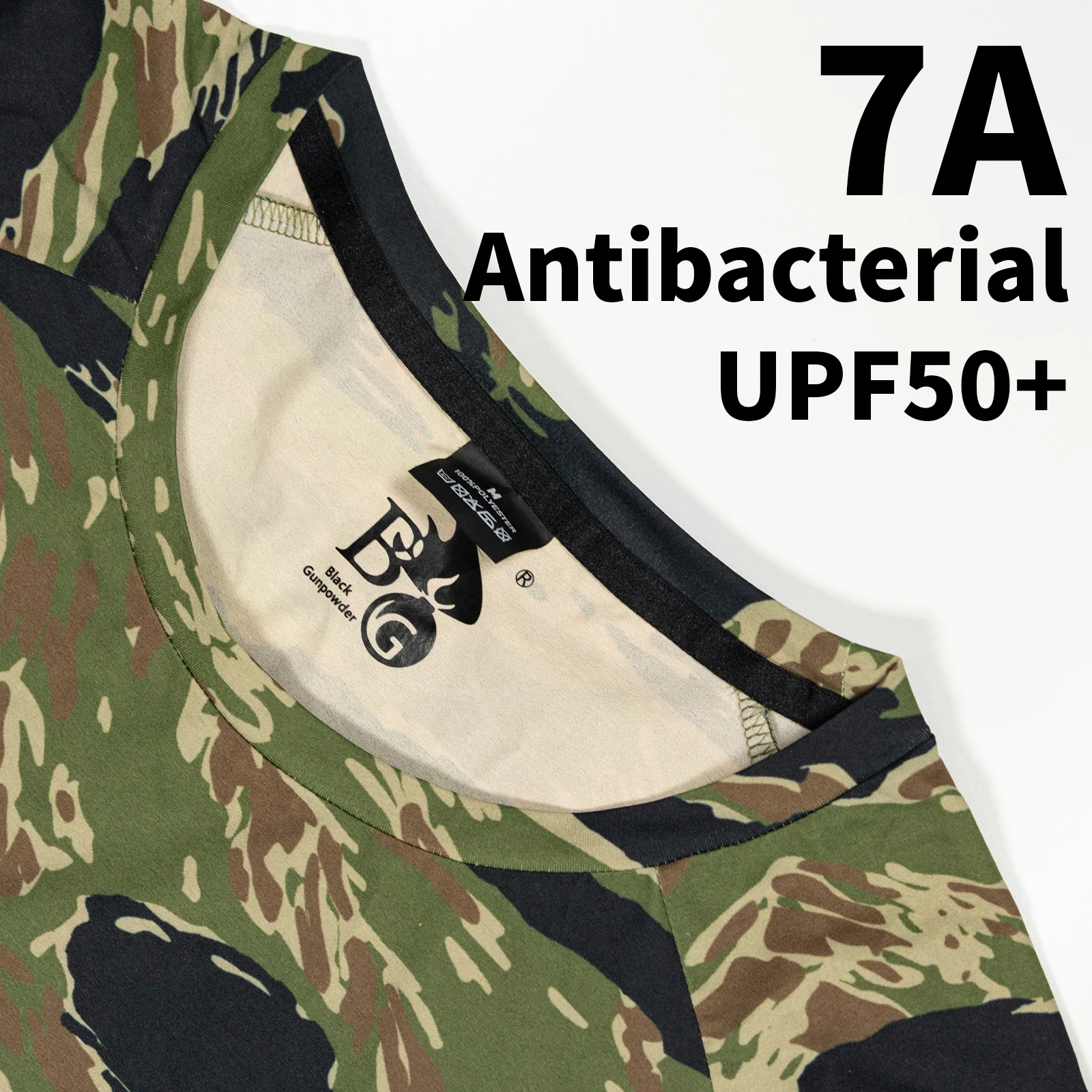 Tiger Stripe Camo Long Sleeve Tactical Shirt UPF50+ Sun Protection High Elastic Morale Patch Hiking Hunting