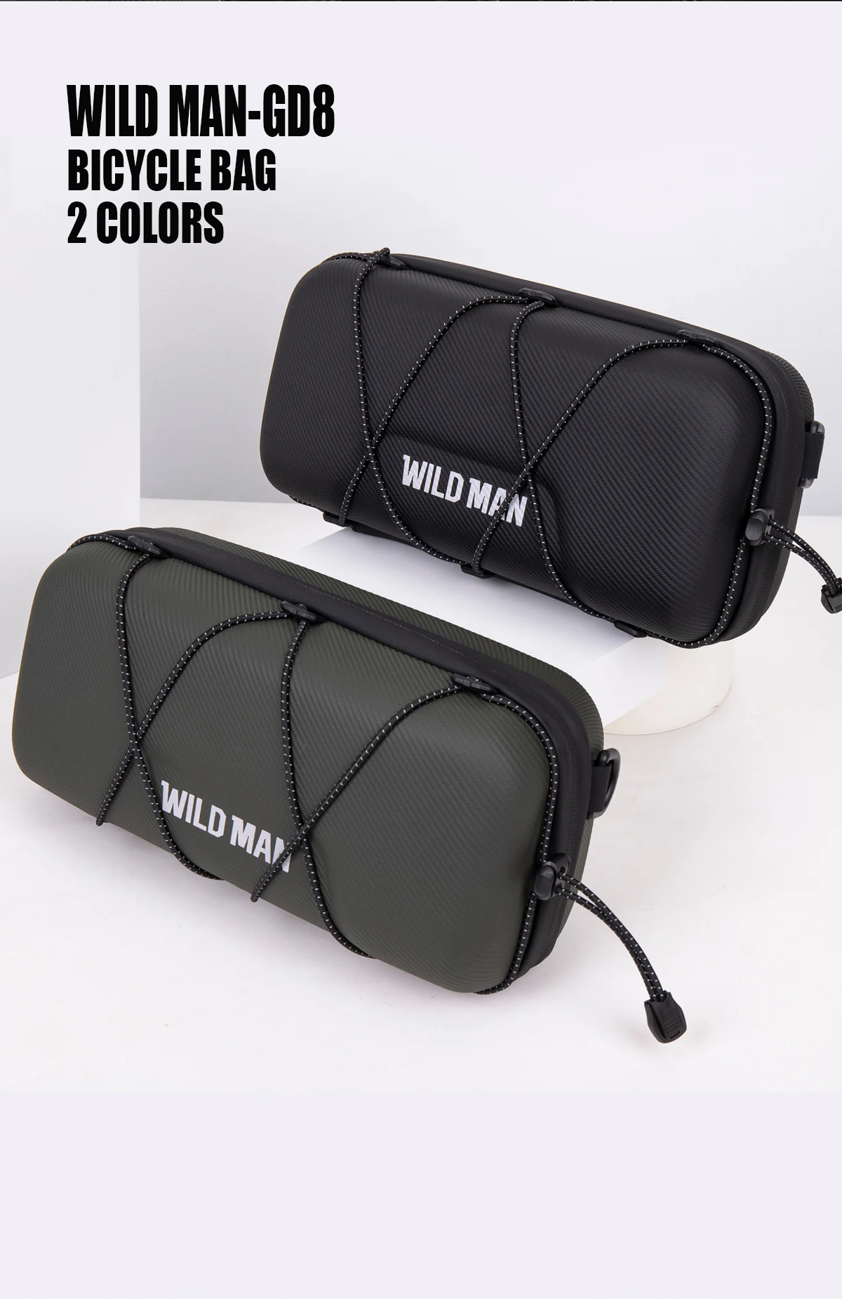 WILD MAN BBG154 Bike Handlebar Bag EVA Hard Shell Rainproof Front Storage Pouch Bungee Cord Shoulder Strap Rain Cover MTB Road