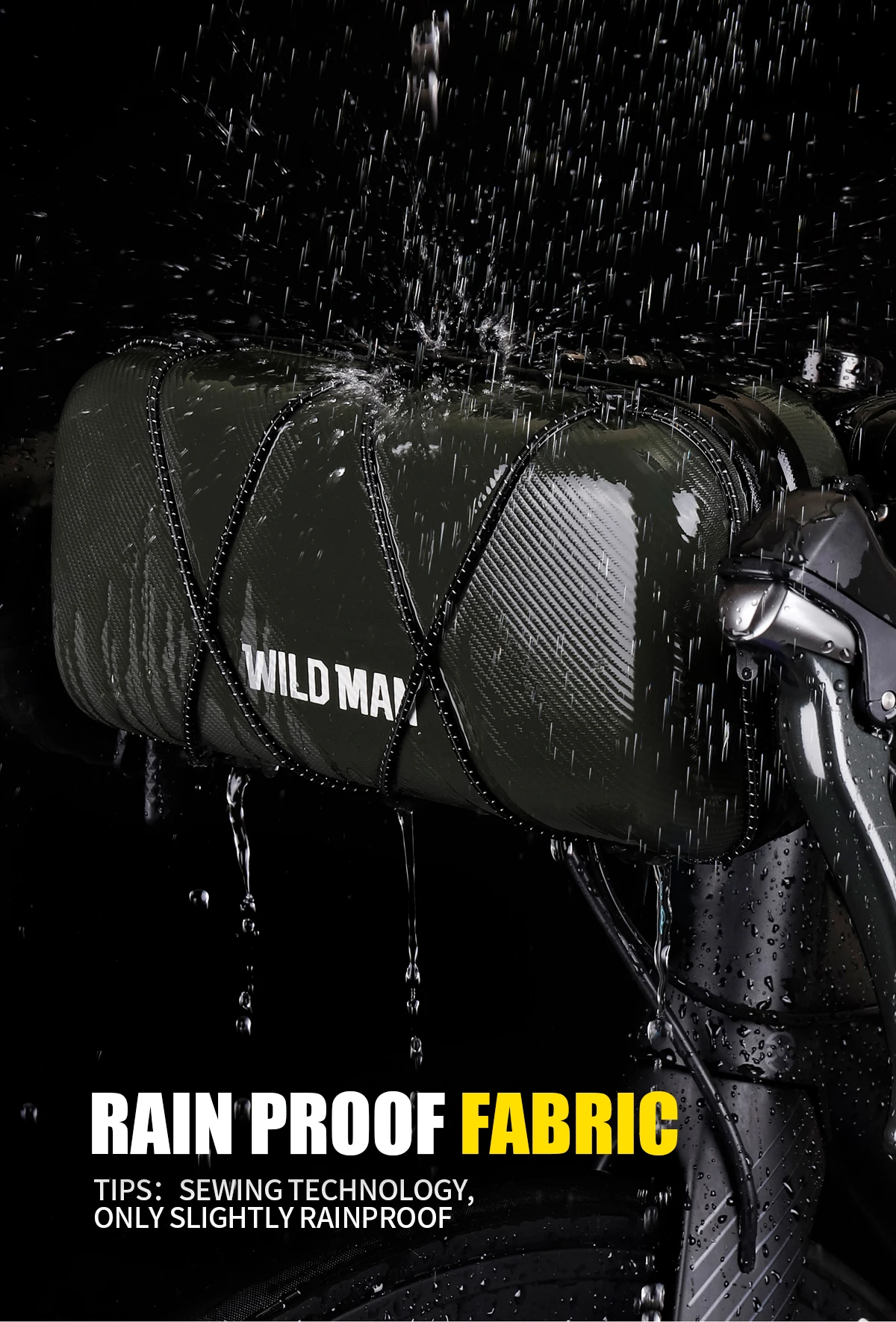 WILD MAN BBG154 Bike Handlebar Bag EVA Hard Shell Rainproof Front Storage Pouch Bungee Cord Shoulder Strap Rain Cover MTB Road