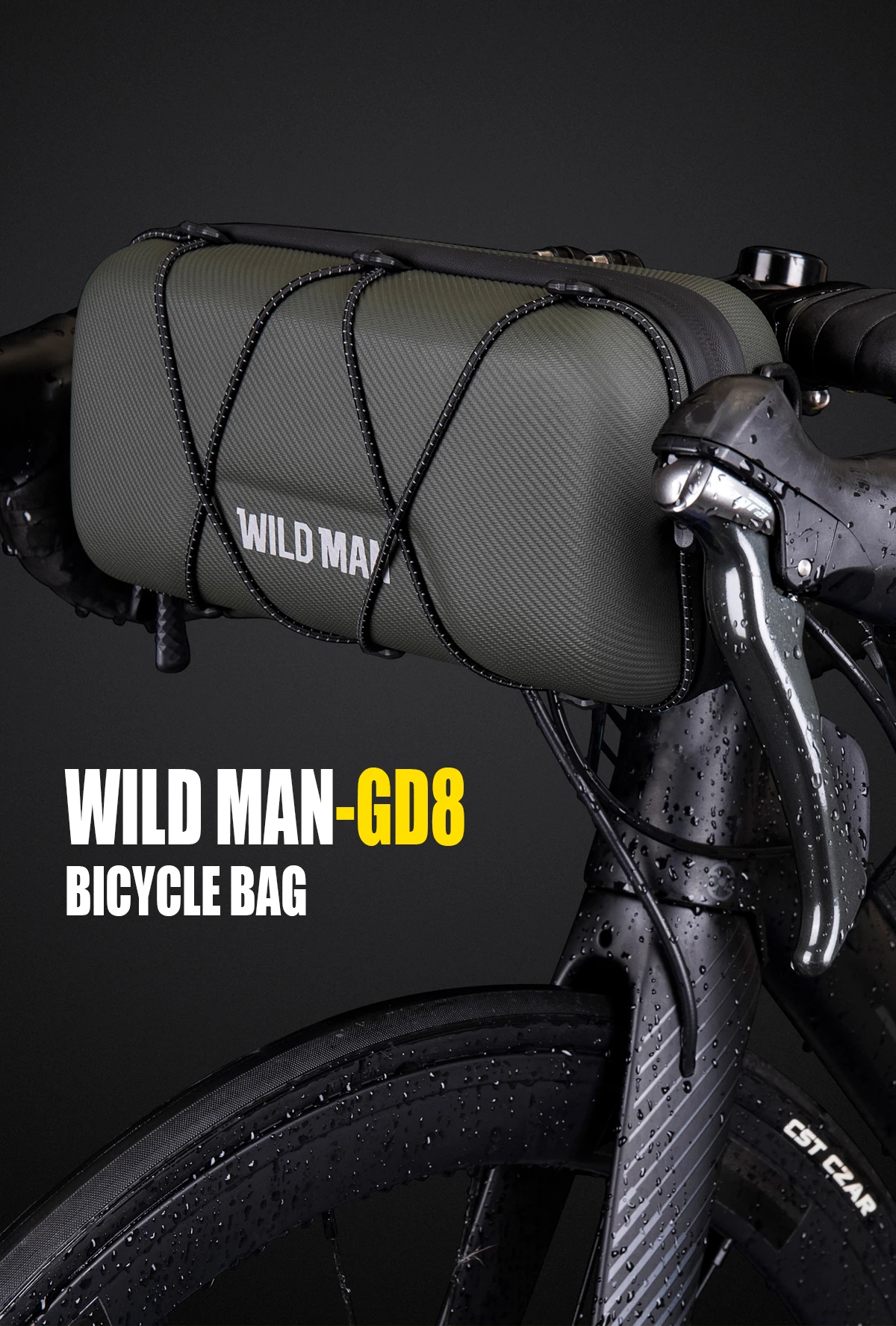 WILD MAN BBG154 Bike Handlebar Bag EVA Hard Shell Rainproof Front Storage Pouch Bungee Cord Shoulder Strap Rain Cover MTB Road