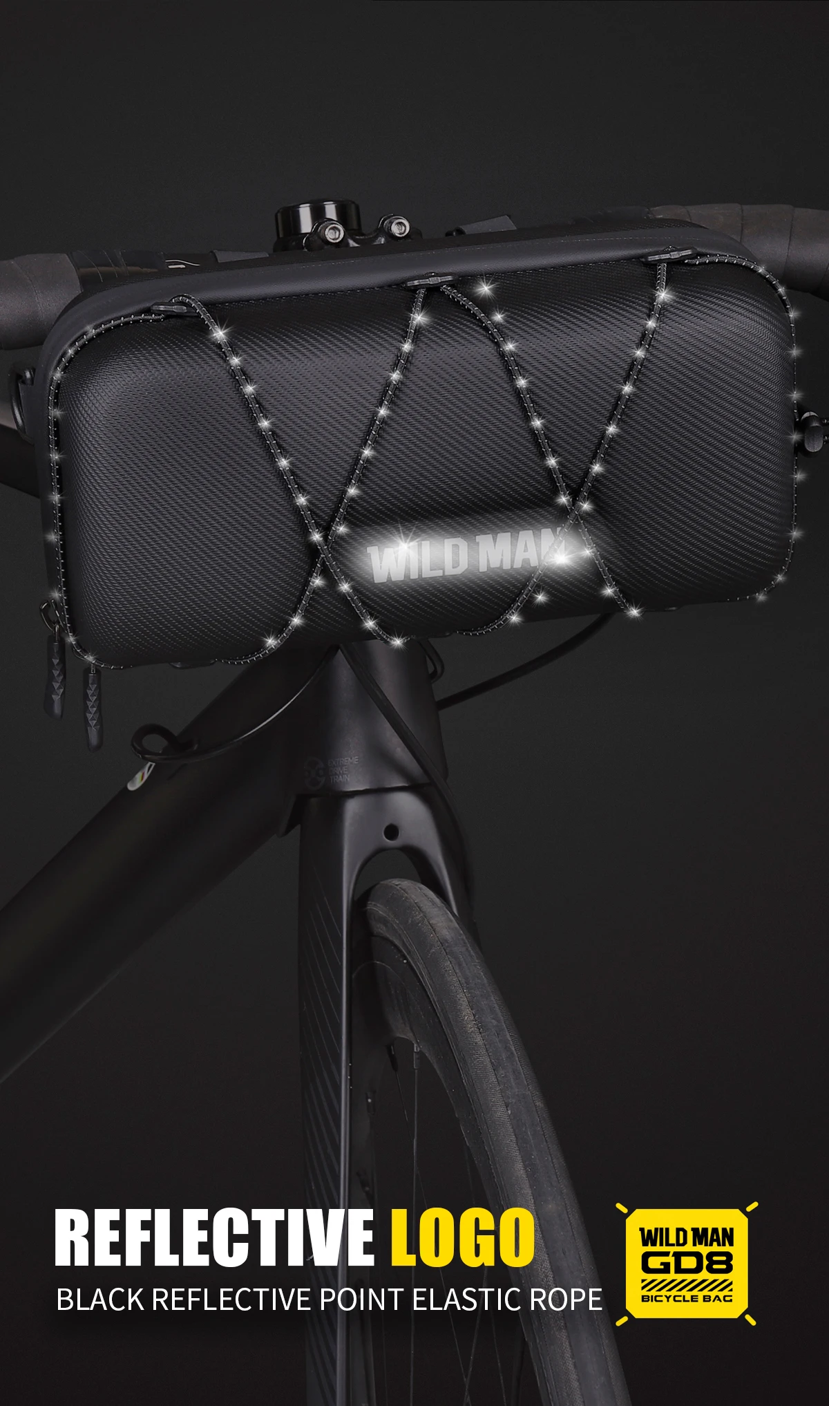 WILD MAN BBG154 Bike Handlebar Bag EVA Hard Shell Rainproof Front Storage Pouch Bungee Cord Shoulder Strap Rain Cover MTB Road