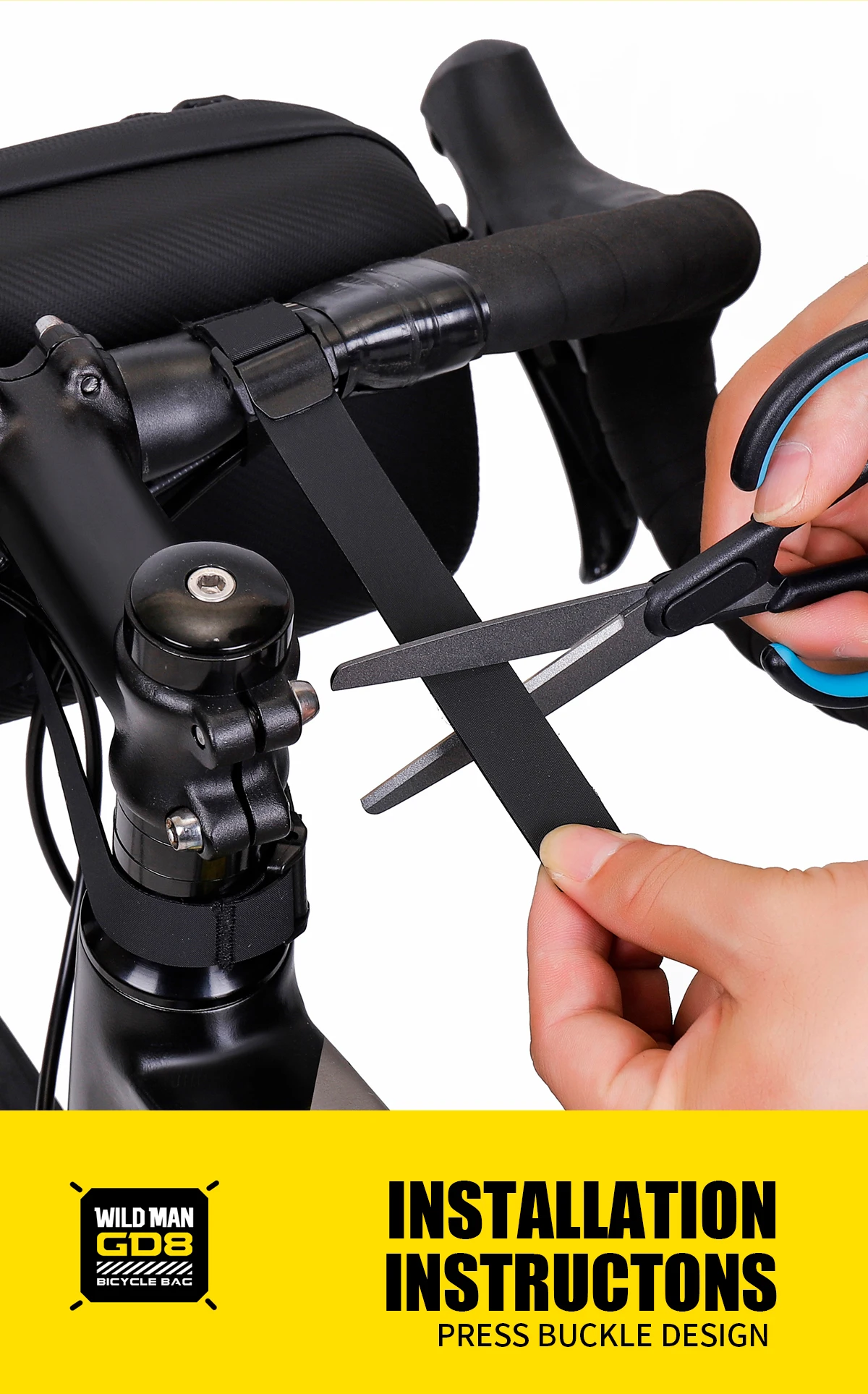 WILD MAN BBG154 Bike Handlebar Bag EVA Hard Shell Rainproof Front Storage Pouch Bungee Cord Shoulder Strap Rain Cover MTB Road