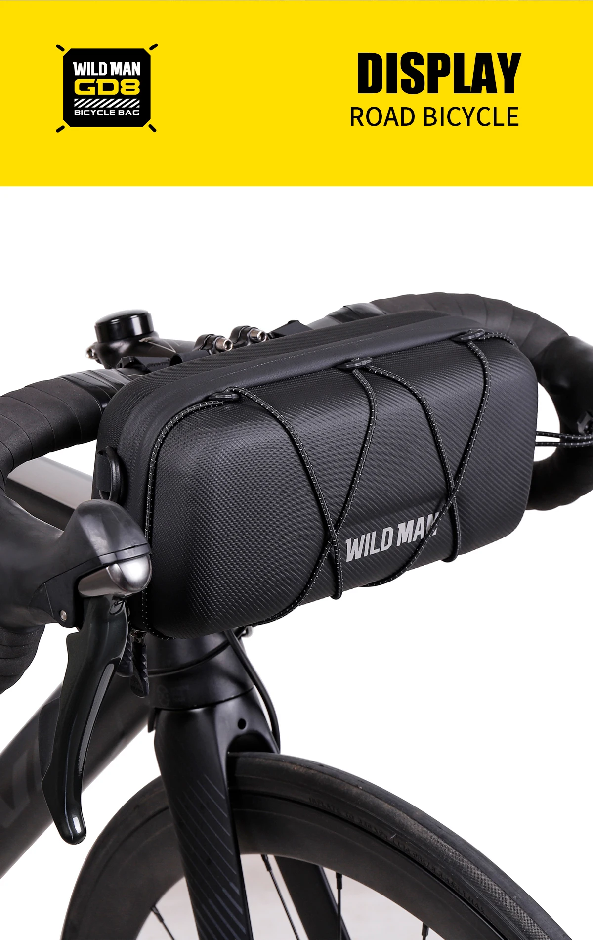 WILD MAN BBG154 Bike Handlebar Bag EVA Hard Shell Rainproof Front Storage Pouch Bungee Cord Shoulder Strap Rain Cover MTB Road