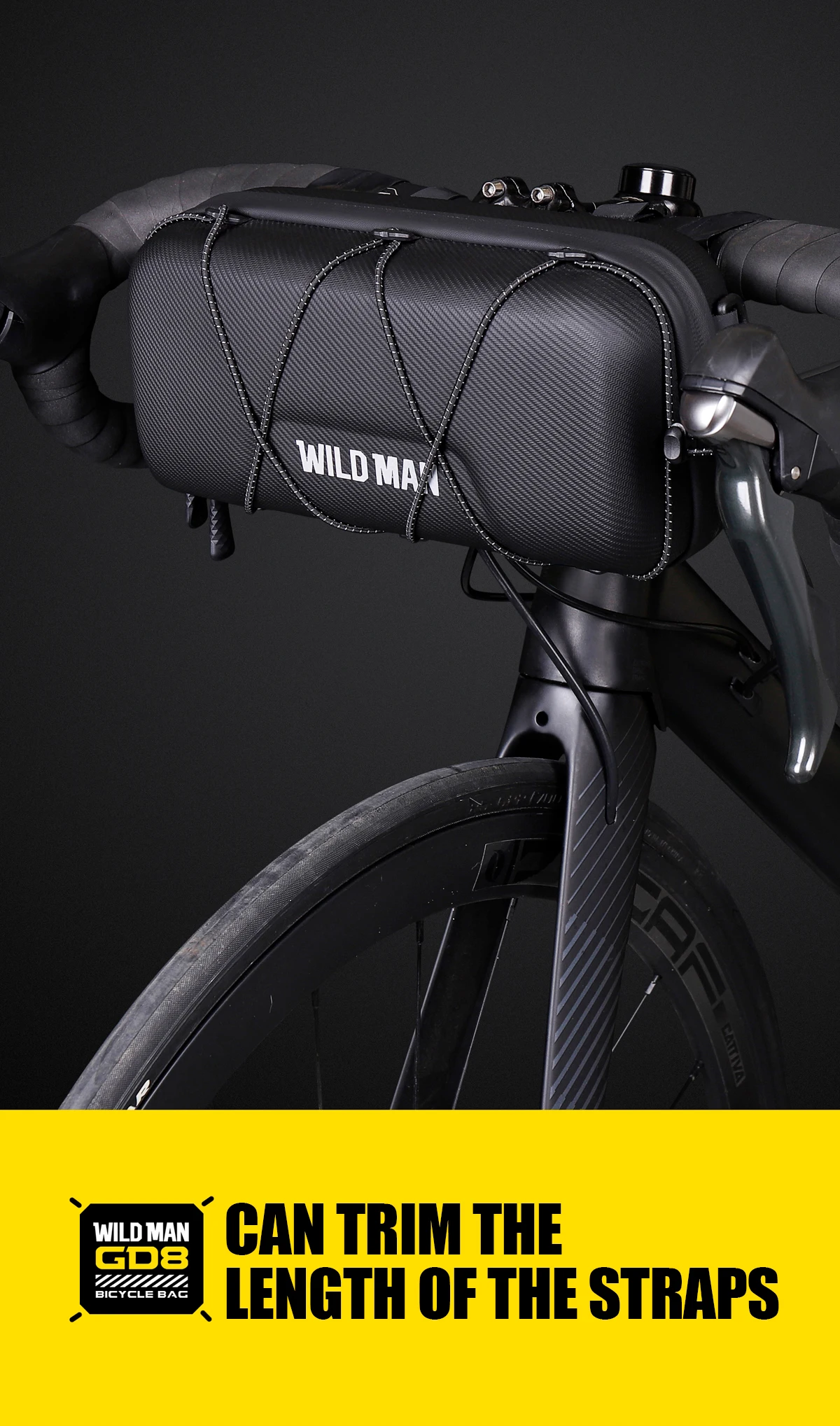 WILD MAN BBG154 Bike Handlebar Bag EVA Hard Shell Rainproof Front Storage Pouch Bungee Cord Shoulder Strap Rain Cover MTB Road