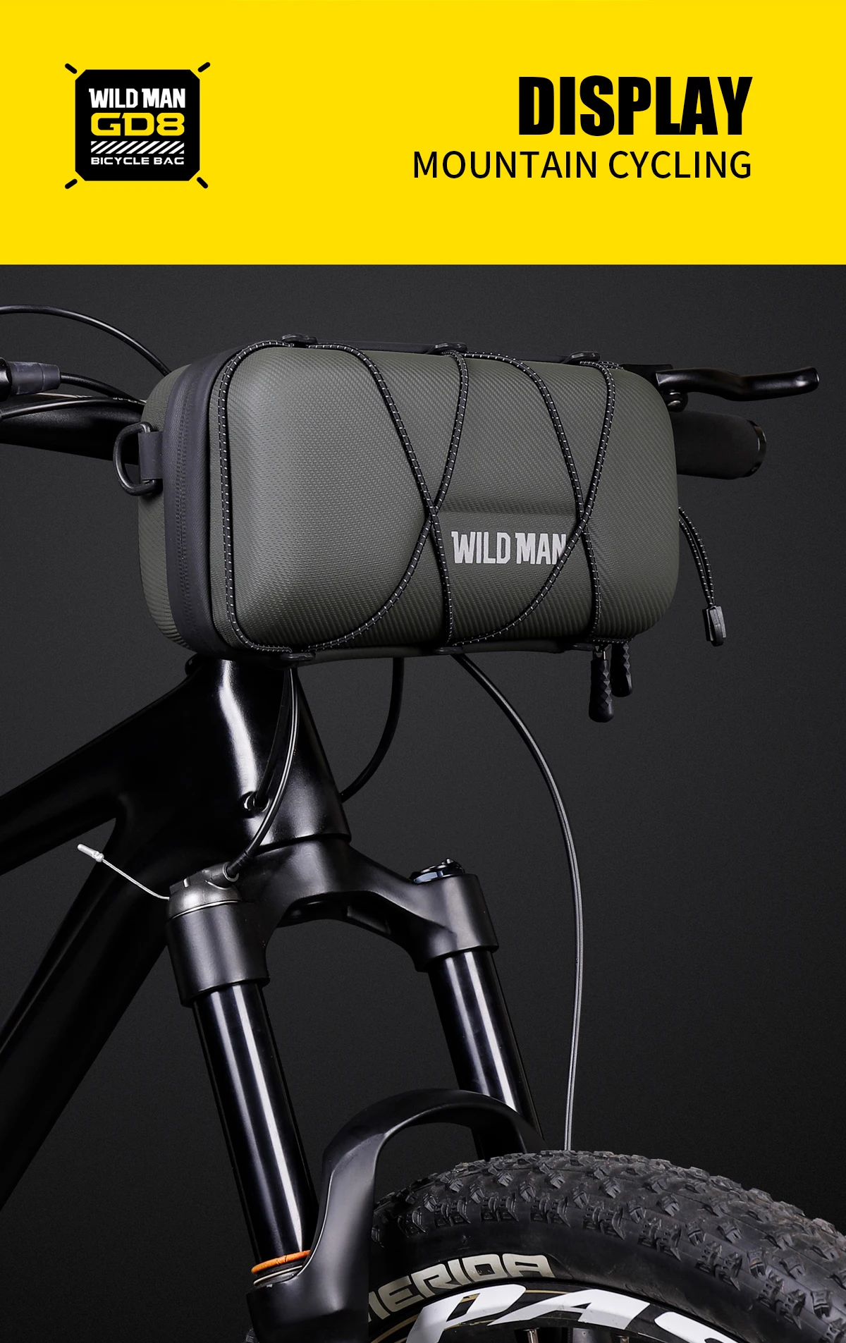 WILD MAN BBG154 Bike Handlebar Bag EVA Hard Shell Rainproof Front Storage Pouch Bungee Cord Shoulder Strap Rain Cover MTB Road