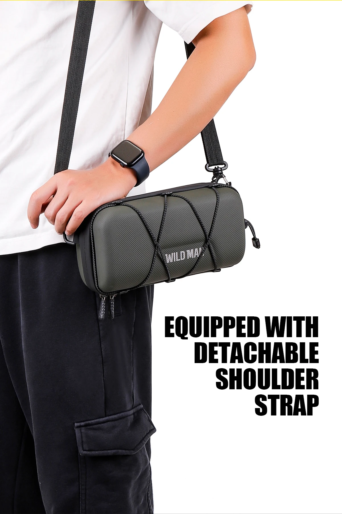 WILD MAN BBG154 Bike Handlebar Bag EVA Hard Shell Rainproof Front Storage Pouch Bungee Cord Shoulder Strap Rain Cover MTB Road