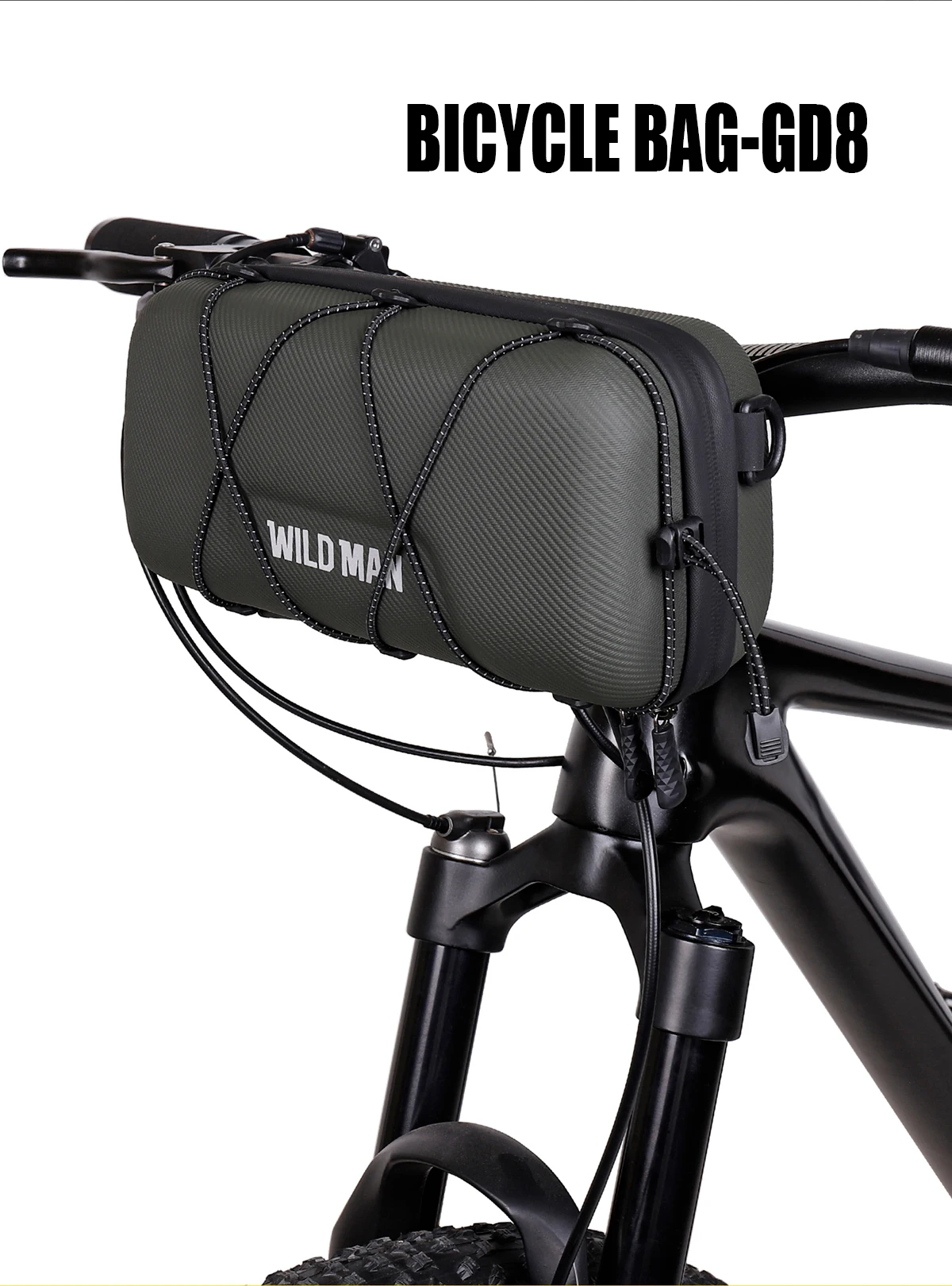 WILD MAN BBG154 Bike Handlebar Bag EVA Hard Shell Rainproof Front Storage Pouch Bungee Cord Shoulder Strap Rain Cover MTB Road