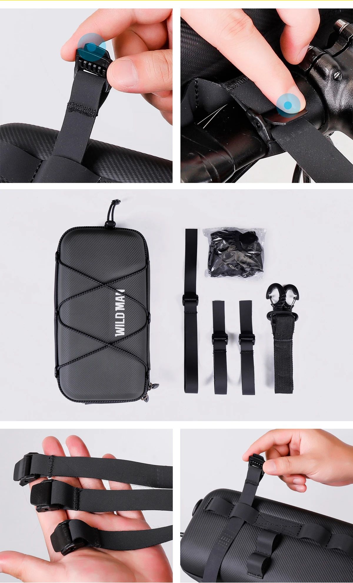 WILD MAN BBG154 Bike Handlebar Bag EVA Hard Shell Rainproof Front Storage Pouch Bungee Cord Shoulder Strap Rain Cover MTB Road